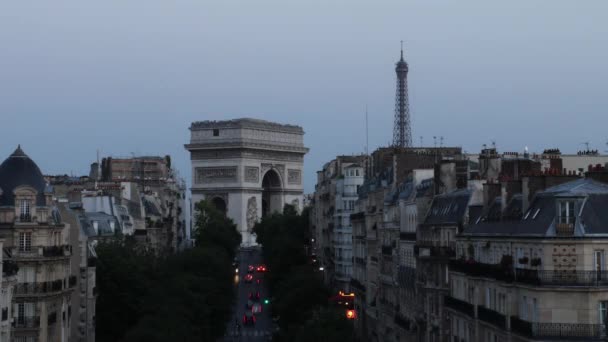 Arc Triomphe Eiffel Tower Day Night Time Lapse — 图库视频影像