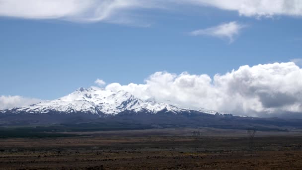 Wide Establishing Shot Mount Ruapehu New Zealand — Stockvideo