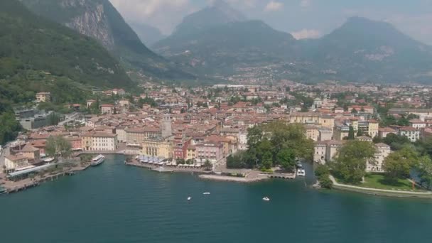 Aerial Drone View Beautiful Riva Del Garda Town Lake Garda — Vídeo de Stock