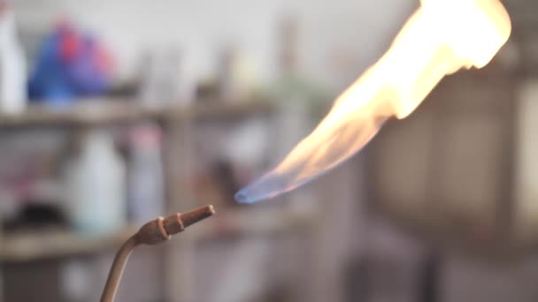 Lighting Propane Torch Lighter Flame Close — Wideo stockowe