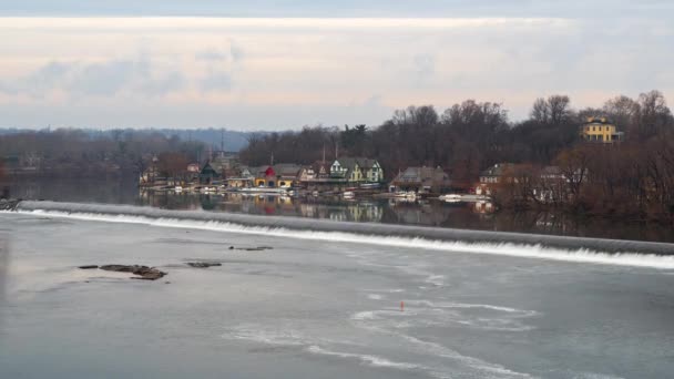 Time Lapse Boathouse Row Philadelphia Schuylkill River Colorful Clouds Sky — Video