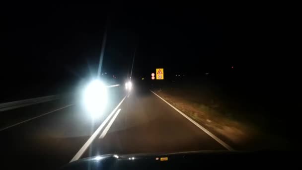 Night Driving Regional Road Two Lanes — Stockvideo