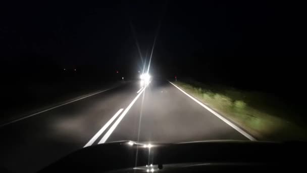 Night Driving Two Lane Road — Vídeo de Stock