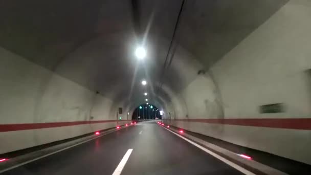 Exit Tunnel Highway Night Driving Lighted Road — Vídeo de Stock