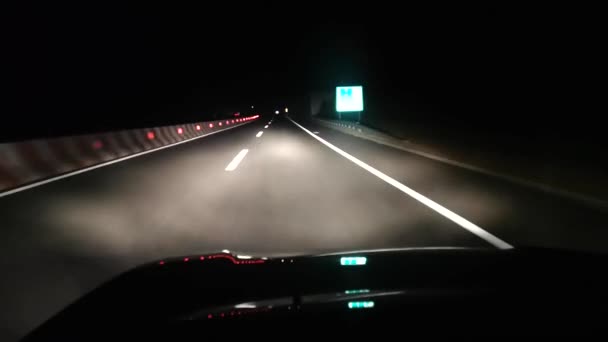 Night Driving Highway High Beams — Vídeo de Stock