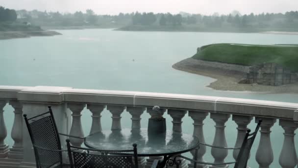 Raining Nice View Beautiful Lake Part Terrace Raindrops Falls Table — Video Stock