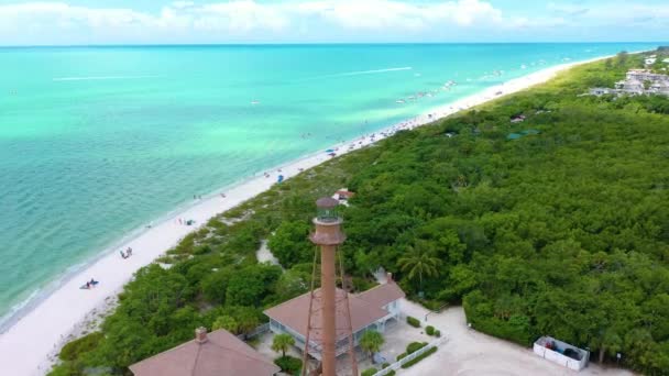 Beautiful Drone Shot Lighthouse Sanibel Island Florida — Vídeos de Stock