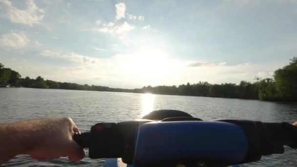 Pov Sea Doo Ride Sunset Serene Lake Michigan — Stockvideo