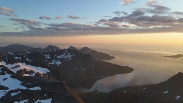 Midnight Drone Footage Midnight Sun Season Northern Norway Overlooking Steep — Stockvideo