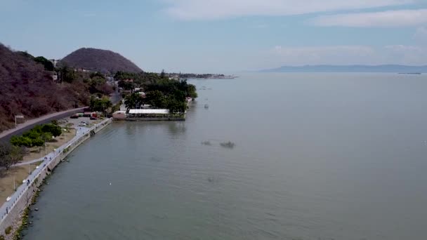 Rising Aerial Drone Footage Lake Chapala Chapala Town Jalisco Mexico — Vídeos de Stock