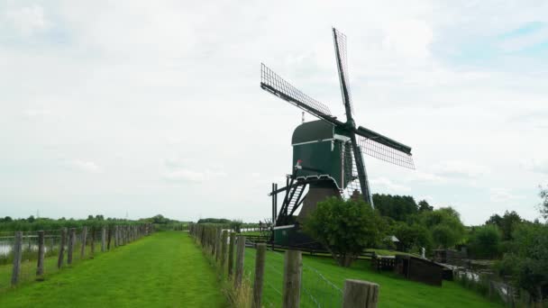 Windmill Oukoopse Molen Standing Typical Dutch Nature Green Lands Dutch — Stockvideo