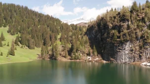 Aerial Lake Surrounded Mountains — Vídeos de Stock