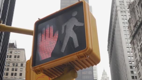 New York, USA. Close Up of Pedestrian Crossing Light With Stop and Walk Sing