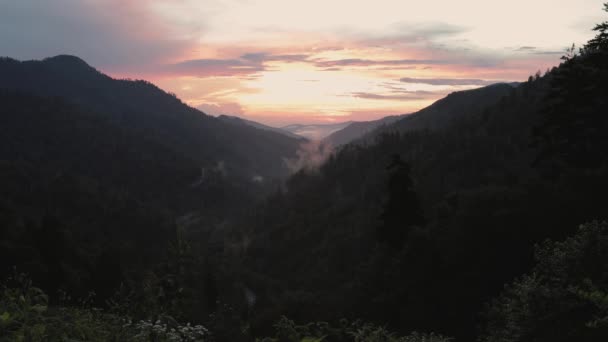 Sunset Smoky Mountains Fog Valley — Stock Video