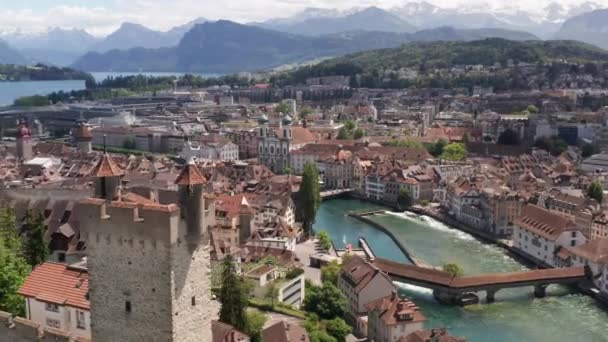 Aerial Overview City Center Luzern Switzerland — Vídeo de Stock