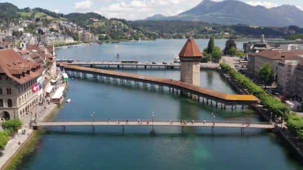 Воздушные Мосты Через Канал Люцерне Швейцария — стоковое видео