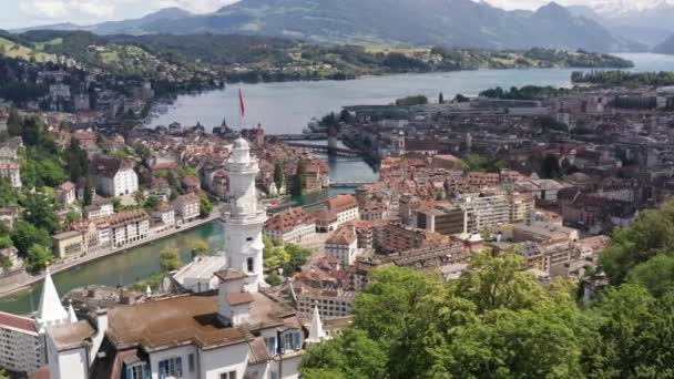 Beautiful Aerial Overview City Luzern Switzerland — 图库视频影像