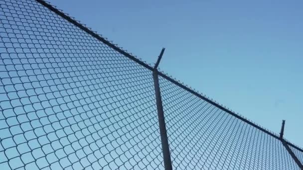 Low Angle View Alcatraz Prison Fence Blue Sky Background San — Stock Video
