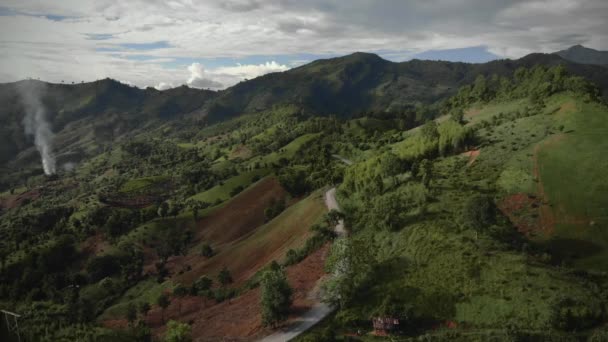 Aerial Mountains Valley Landscape Road Sunet — Vídeo de Stock