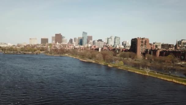 Charles River Esplanade Canal View Downtown Skyline Boston Massachusetts Usa — Stockvideo