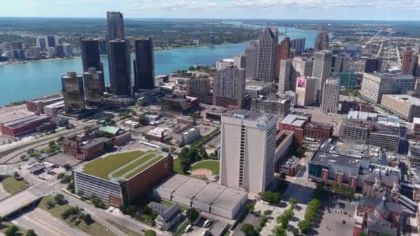 High Angle Aerial Shot Downtown Detroit Video Filmed Best Image — Vídeo de Stock