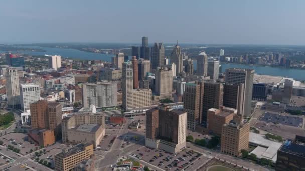 High Angle Aerial Shot Downtown Detroit Video Filmed Best Image — Stockvideo