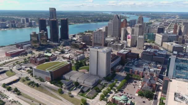 High Angle Aerial Shot Downtown Detroit Video Filmed Best Image — Stockvideo