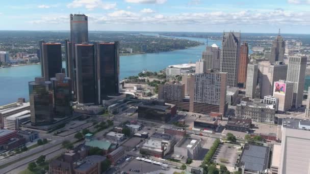 High Angle Aerial Shot Downtown Detroit Video Filmed Best Image — ストック動画