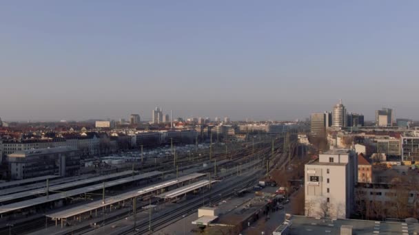 Aerial View Munich Germany East Railway Station Neighborhood Summer Evening — Stock videók