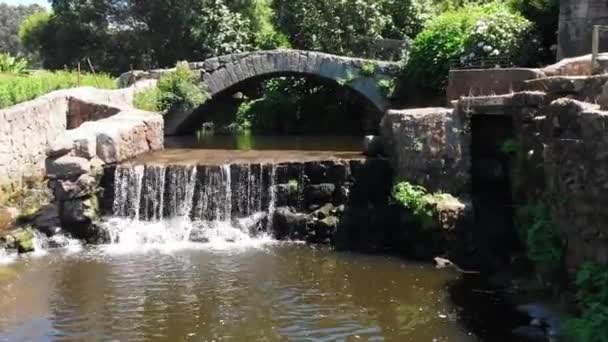 Video Made Drone Passing Waterfall Arches Old Bridge — Stockvideo