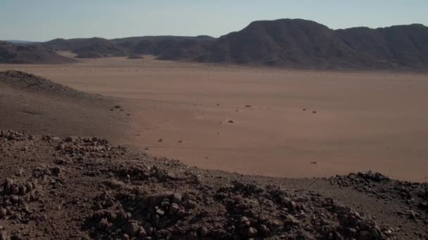 Gentle Aerial Push Inn Shot Empty Dry Desert Plane Springbok — 비디오