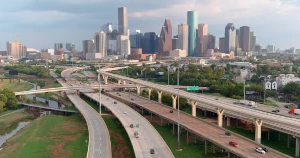 High Angle Establishing Drone Shot Downtown Houston — Stock video