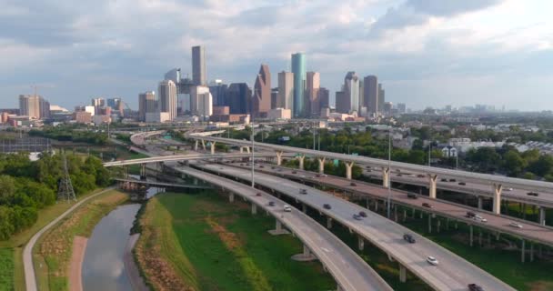 High Angle Establishing Drone Shot Downtown Houston — Video Stock