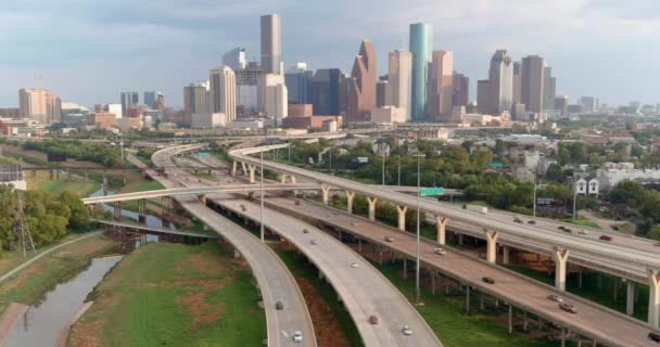 High Angle Establishing Drone Shot Downtown Houston — Video Stock