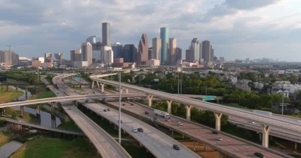 High Angle Establishing Drone Shot Downtown Houston Video Filmed Best — Stock video