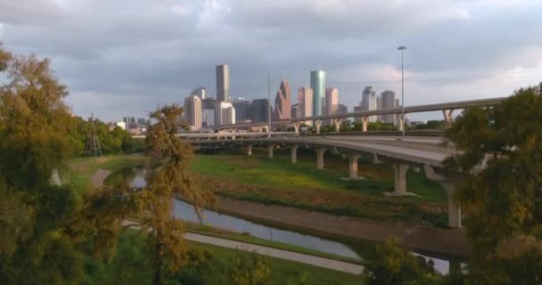 High Angle Establishing Drone Shot Downtown Houston — Stock videók