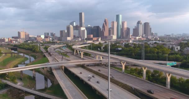 High Angle Establishing Drone Shot Downtown Houston — Stock video