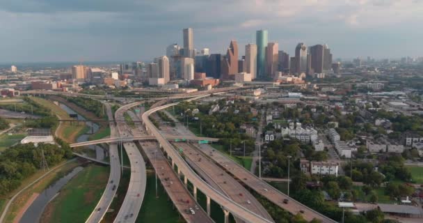 High Angle Establishing Drone Shot Downtown Houston — Stockvideo