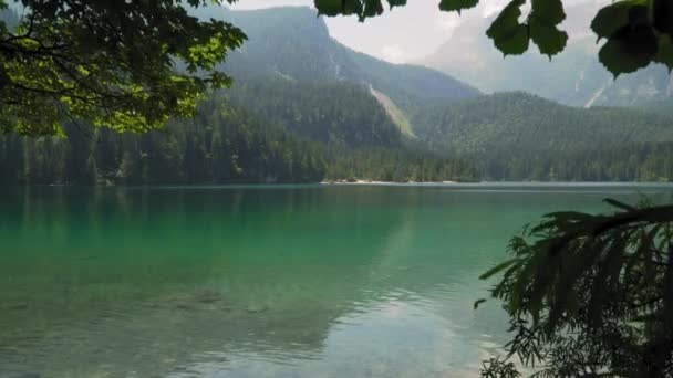 Кристально Чистая Вода Альпийского Озера Лаго Товель Севере Италии — стоковое видео