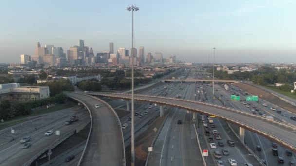 Aerial View Traffic Freeway Downtown Houston Video Filmed Best Image — Video Stock