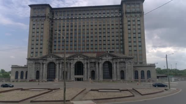 Video Aerial View Old Train Station Detroit Michigan Michigan Central — Video