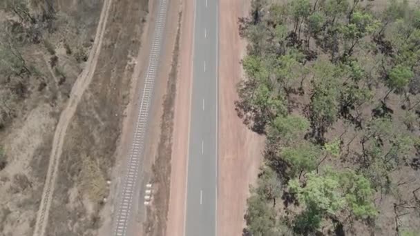 Drone Shot Road Railway Next Moving River Darwin Northern Territory — Stockvideo