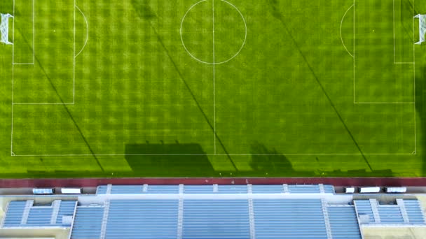 Soccer Futbol Field Picturesque Overhead Aerial View Soccer Stadium Green — ストック動画