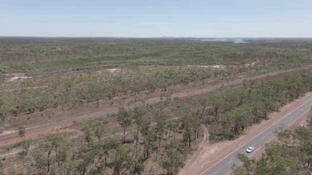 Aerial Moving Drone Shot Highway Railway Darwin City Distance Northern — Stockvideo