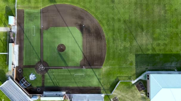 Baseball Field Diamond Abandoned Empty People Due Coronavirus Aerial Drone — Video