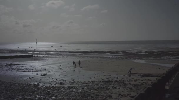 Bright Light Reflected Low Tide Water Hunstanton Beach England Summer — Stockvideo