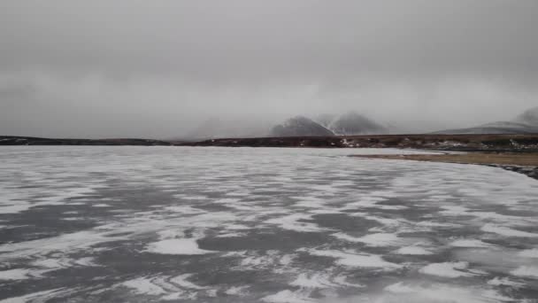 Aerial Dron Shot Frozen Lake Cold Winter Time Iceland Highlands — Stockvideo