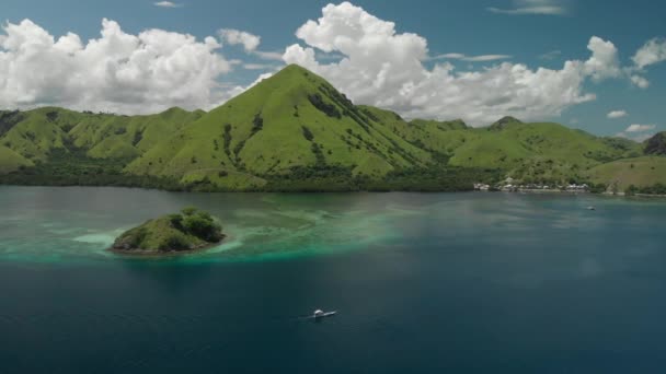 Beautiful Aerial Drone View Komodo Island National Park Green Grass — Stock video