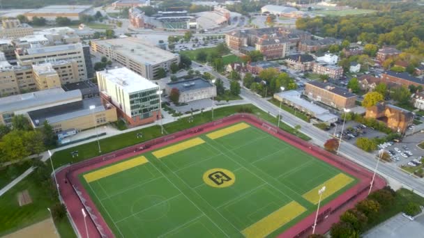 Soccer Fields University Missouri Campus Aerial Drone Orbiting City View — Video