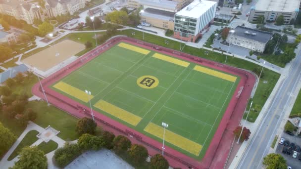 Soccer Fields Mizzou Campus Sunset Aerial Drone Orbiting Shot — Stockvideo